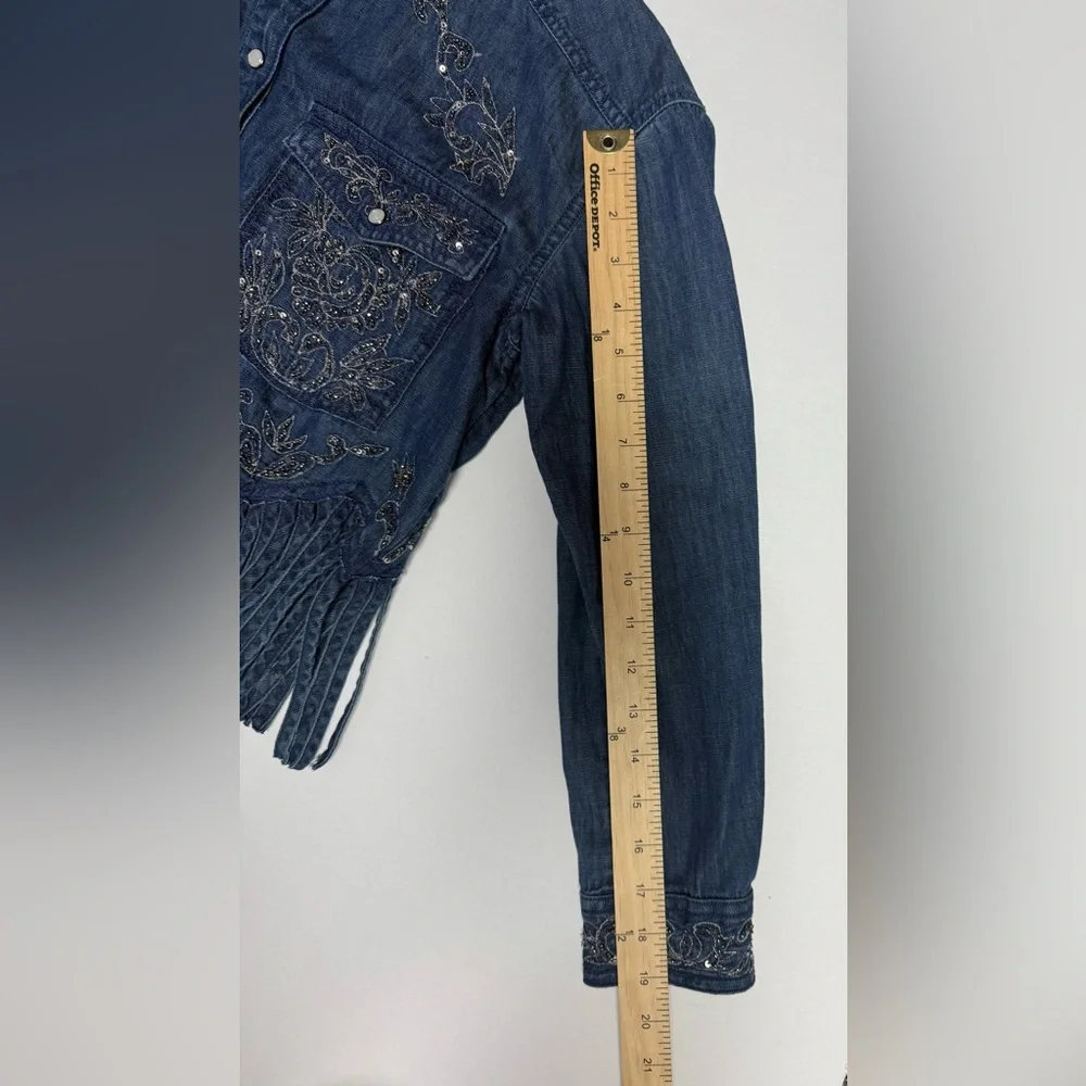 NWT Pilcro Denim Silver embellished Collar Button Down fringe bottom Shirt XXS - Picture 13 of 16